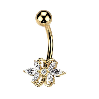 CZ Crystal Double Marquise Belly Button Ring - 316L Stainless Steel