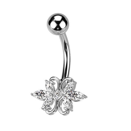 CZ Crystal Double Marquise Belly Button Ring - 316L Stainless Steel