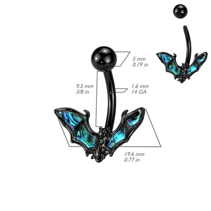 Bat with Abalone Shell Wings Belly Button Ring - 316L Stainless Steel