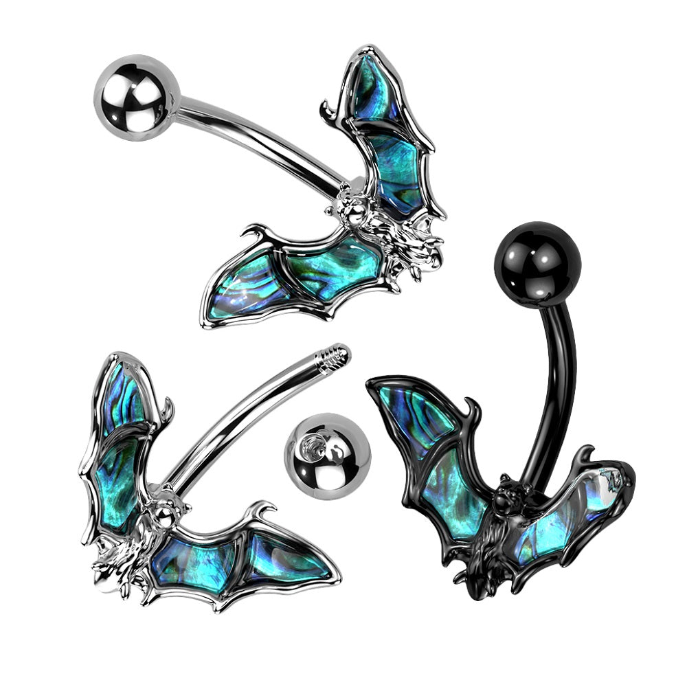 Bat with Abalone Shell Wings Belly Button Ring - 316L Stainless Steel