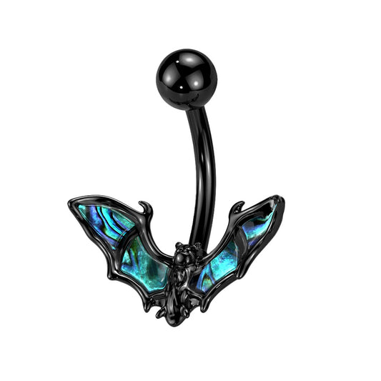 Bat with Abalone Shell Wings Belly Button Ring - 316L Stainless Steel
