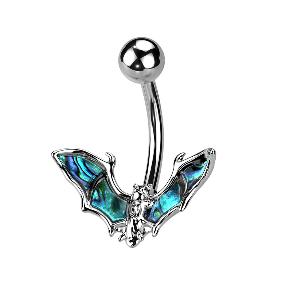 Bat with Abalone Shell Wings Belly Button Ring - 316L Stainless Steel