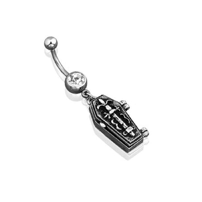 Coffin CZ Crystal Dangling Belly Button Ring - Stainless Steel