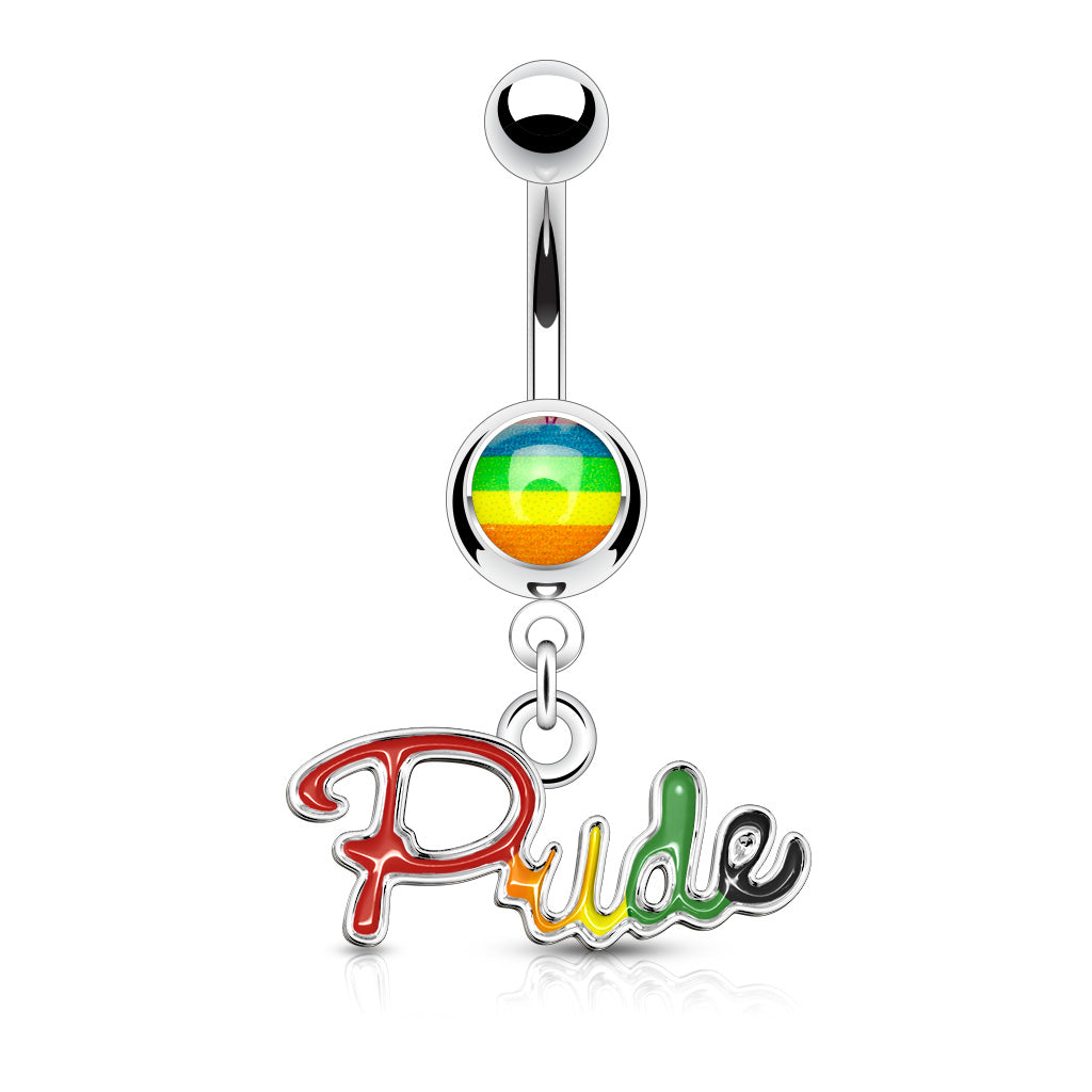 Rainbow Gay Pride Dangling Belly Button Ring - Stainless Steel