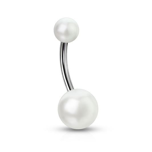 Imitation Pearl Belly Button Ring - 316L Stainless Steel