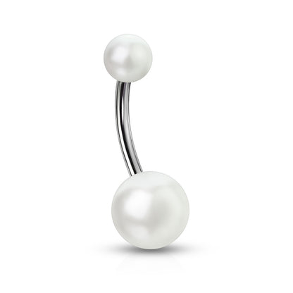 Imitation Pearl Belly Button Ring - 316L Stainless Steel