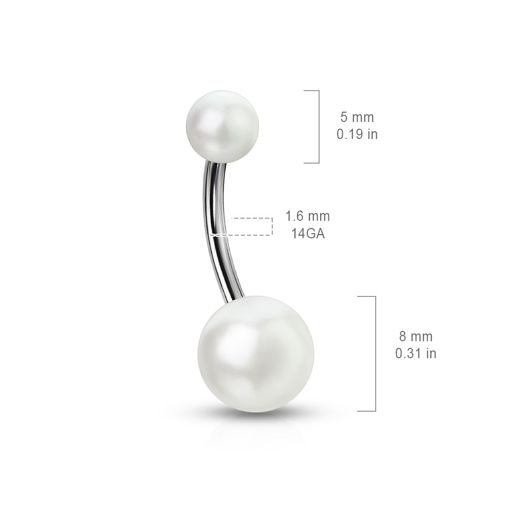 Imitation Pearl Belly Button Ring - 316L Stainless Steel