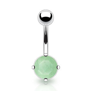 Jade Semi Precious Stone Prong Set Belly Button Ring - 316L Surgical Steel