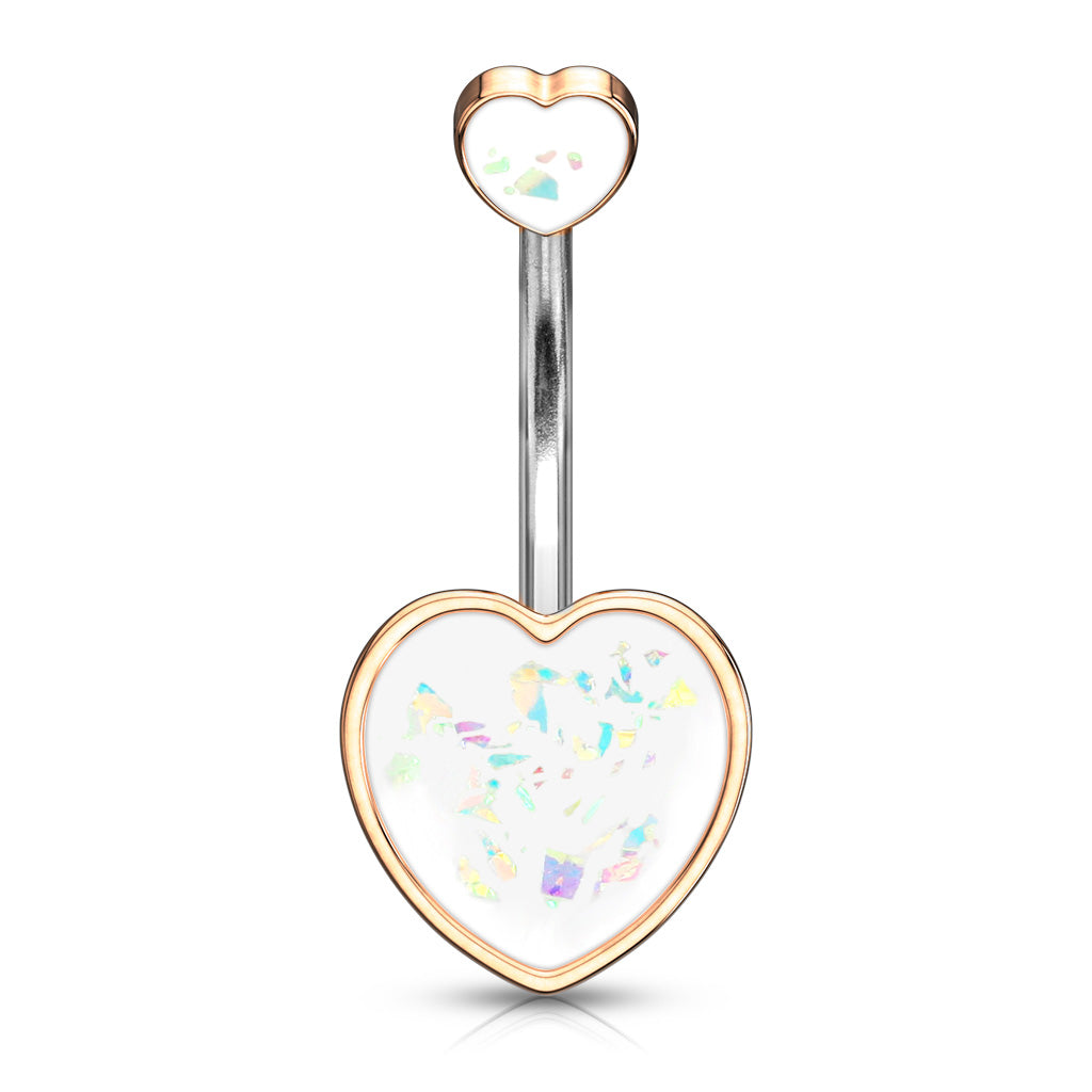 Double Opalite Glitter Filled Hearts Belly Button Ring
 - 316L Stainless Steel