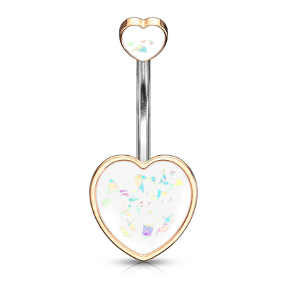 Double Opalite Glitter Filled Hearts Belly Button Ring
 - 316L Stainless Steel