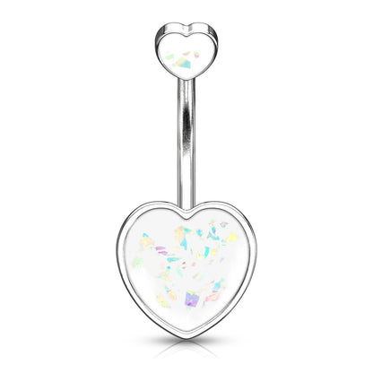 Double Opalite Glitter Filled Hearts Belly Button Ring
 - 316L Stainless Steel