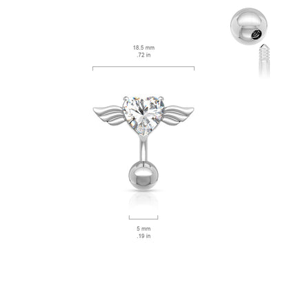 Flying Heart with Angel Wings Top Down Belly Button Ring - 316L Stainless Steel