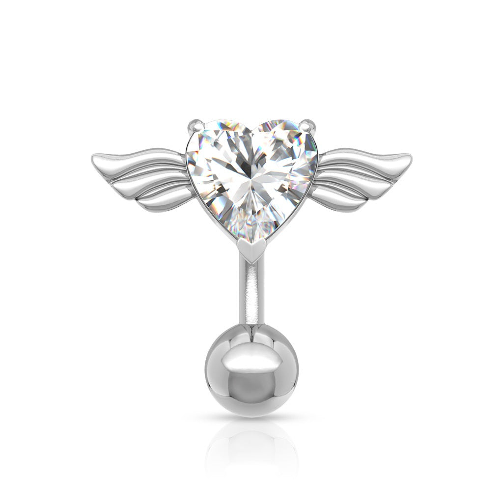 Flying Heart with Angel Wings Top Down Belly Button Ring - 316L Stainless Steel