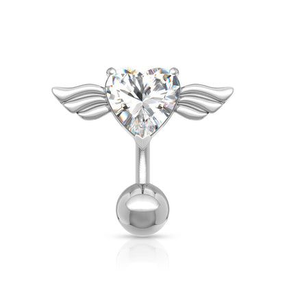 Flying Heart with Angel Wings Top Down Belly Button Ring - 316L Stainless Steel