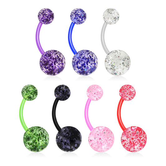 Set of 7 Bioflex Ultra Glitter Acrylic Ball Belly Button Rings