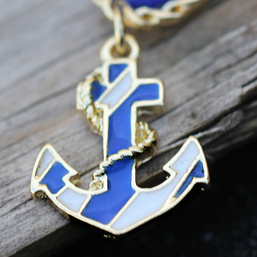 Gold Plated Nautical Striped Anchor Charm Dangling Belly Button Ring - Stainless Steel