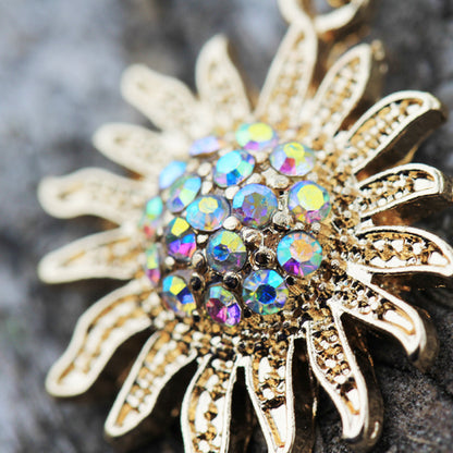 Gold Plated Shimmering Sunburst Dangling Belly Button Ring - Stainless Steel