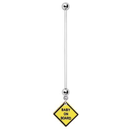 Baby On Board Sign Dangling Maternity Pregnancy Belly Button Ring - Bioflex