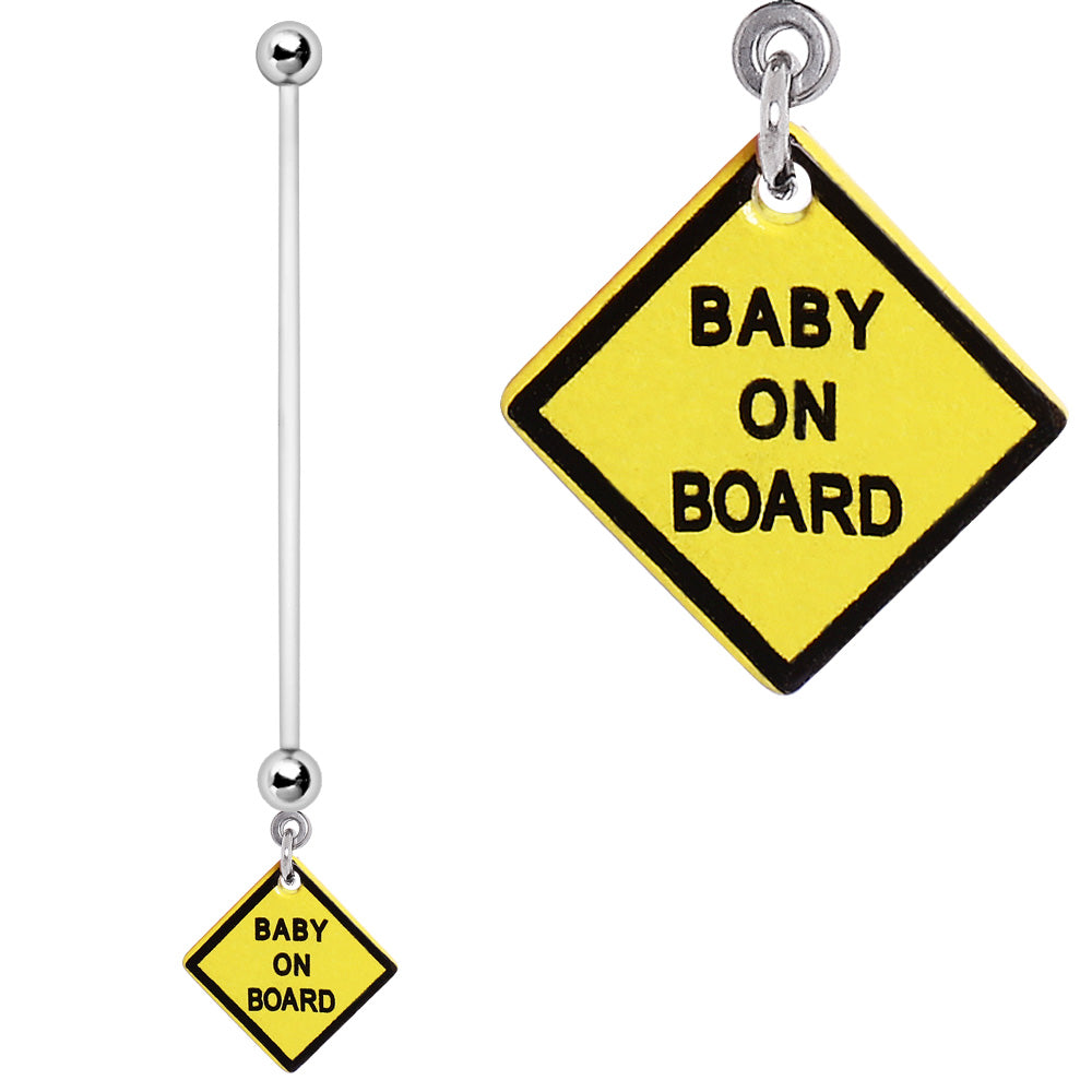Baby On Board Sign Dangling Maternity Pregnancy Belly Button Ring - Bioflex