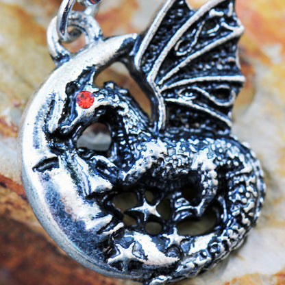 Dragon in Crescent Moon Fantasy Dangling Charm Belly Button Ring - Stainless Steel