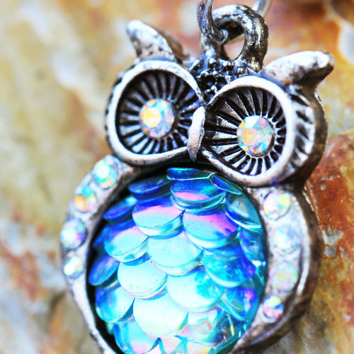 Jeweled Rainbow Owl Dangling Belly Button Ring - 316L Stainless Steel