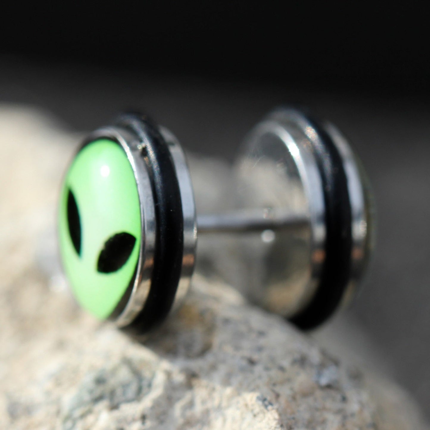 Green Alien UFO Fake Cheater Plugs Earrings - Stainless Steel
