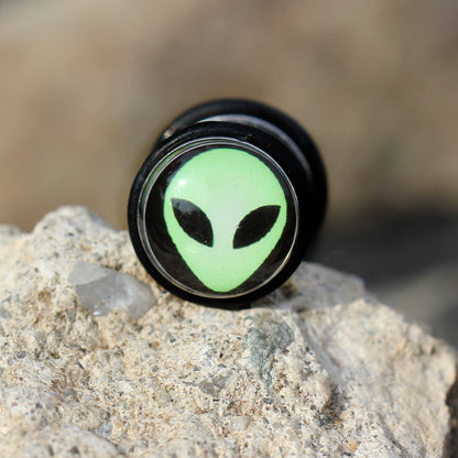 Green Alien UFO Fake Cheater Plugs Earrings - Stainless Steel