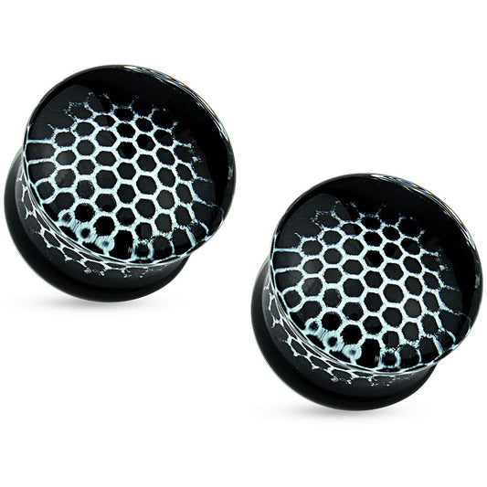 Black Honeycomb Glass Double Flared Plug Gauges - Pair