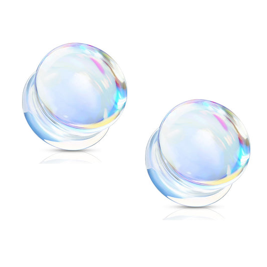 Iridescent Glass Double Flared Saddle Plug Gauges - Pair