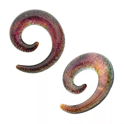 Purple Glass Sparkle Swirl Galaxy Spiral Taper Plugs