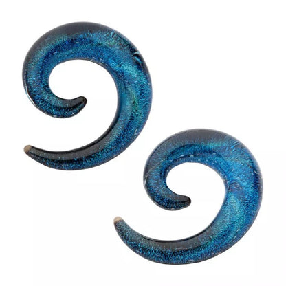 Blue Glass Sparkle Swirl Galaxy Spiral Taper Plugs