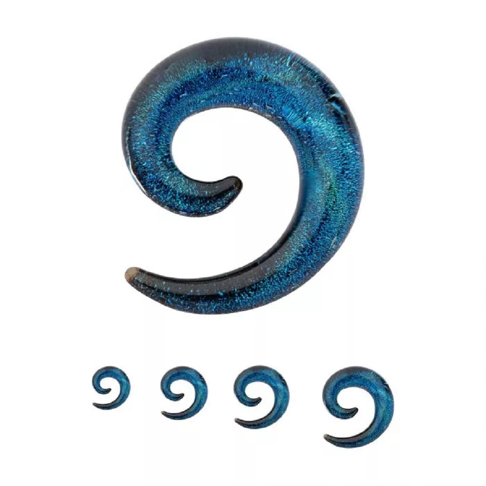 Blue Glass Sparkle Swirl Galaxy Spiral Taper Plugs