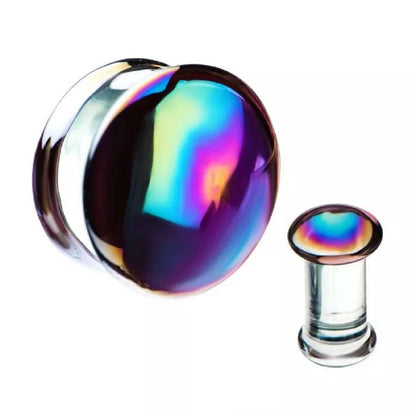 Front Facing Metallic Rainbow Oil Slick Glass Saddle Plugs