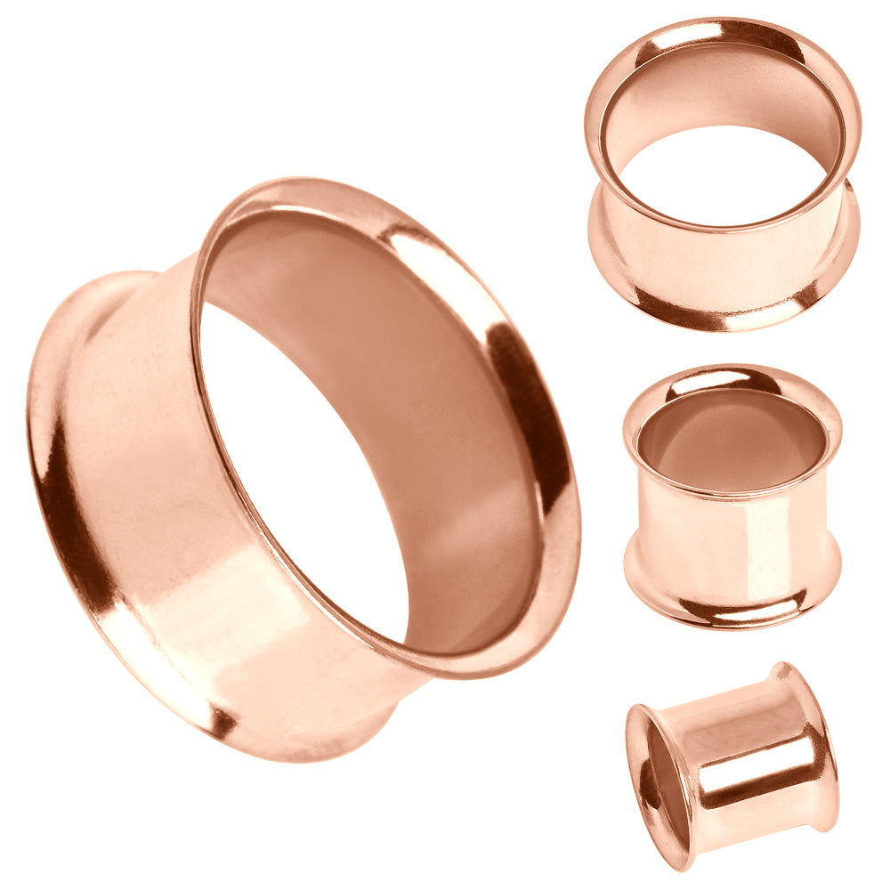Double Flared Tunnels - Rose Gold Plated Stainless Steel - Pair