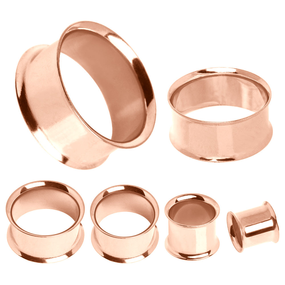 Double Flared Tunnels - Rose Gold Plated Stainless Steel - Pair