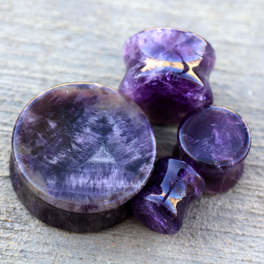 Natural Amethyst Semi-Precious Stone Saddle Plugs