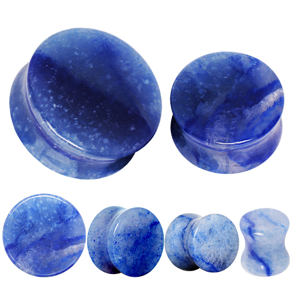 Natural Blue Adventurine Stone Double Flared Saddle Plug Gauges