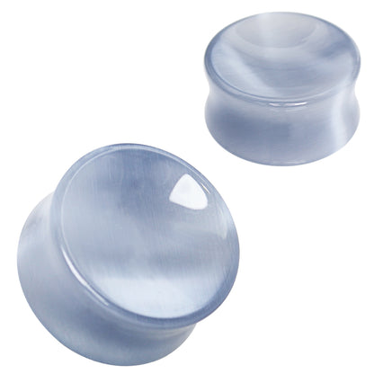 Natural Grey Cat's Eye Concave Stone Saddle Plugs