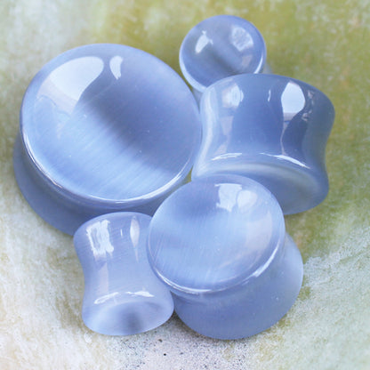 Natural Grey Cat's Eye Concave Stone Saddle Plugs