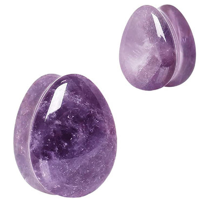 Natural Amethyst Stone Teardrop Shaped Double Flared Plugs