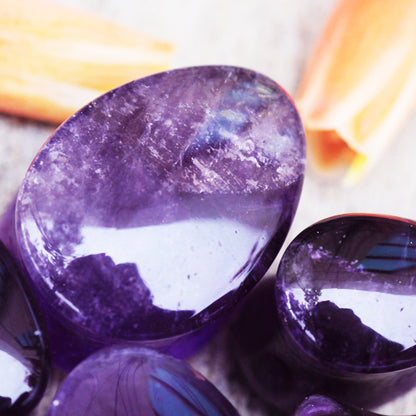 Natural Amethyst Stone Teardrop Shaped Double Flared Plugs