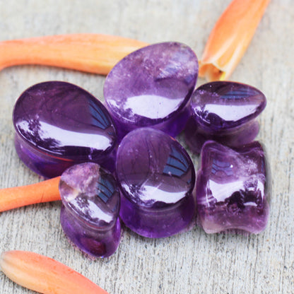 Natural Amethyst Stone Teardrop Shaped Double Flared Plugs