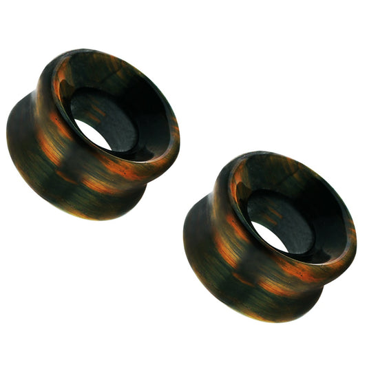 Natural Tiger Eye Stone Double Flared Tunnels