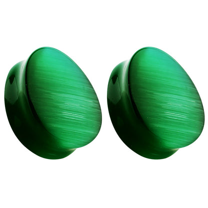 Natural Green Cat's Eye Stone Double Flared Tear Drop Plugs