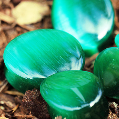 Natural Green Cat's Eye Stone Double Flared Tear Drop Plugs