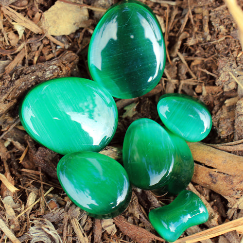 Natural Green Cat's Eye Stone Double Flared Tear Drop Plugs