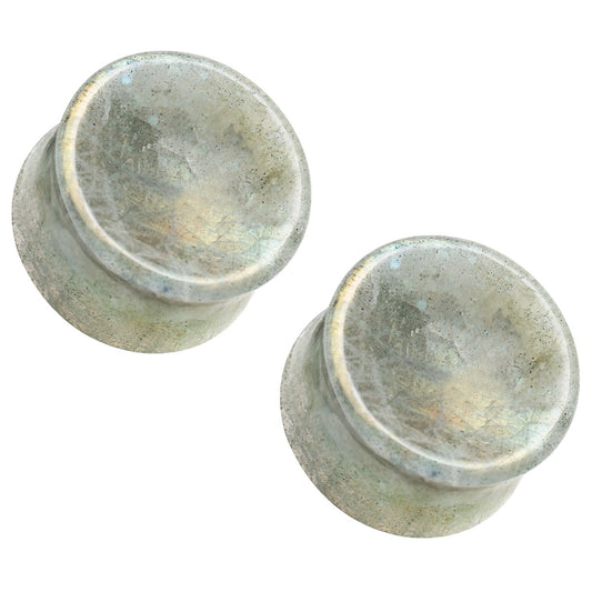 Natural White Labradorite Concave Stone Double Flared Saddle Plug Gauges