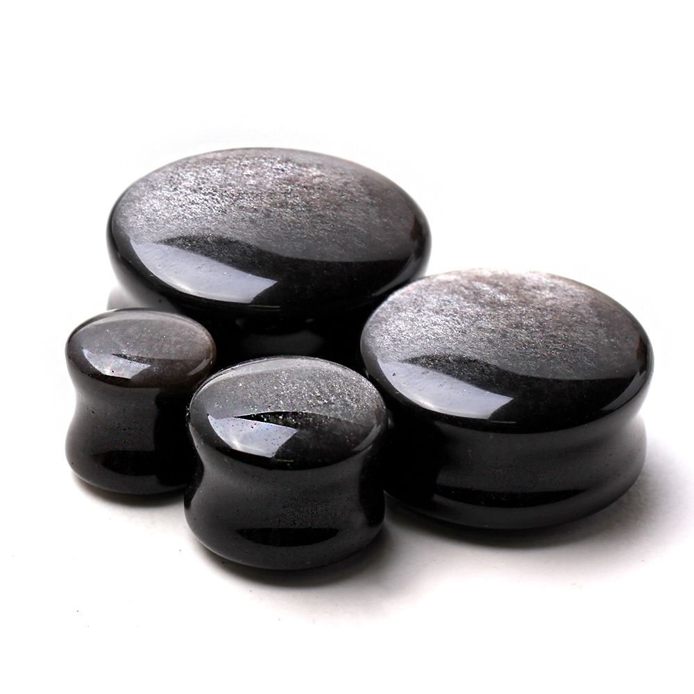 Natural Silver Obsidian Stone Saddle Plug Gauges