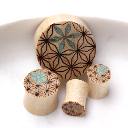 Organic Crocodile Wood Geometric Pattern Saddle Plugs