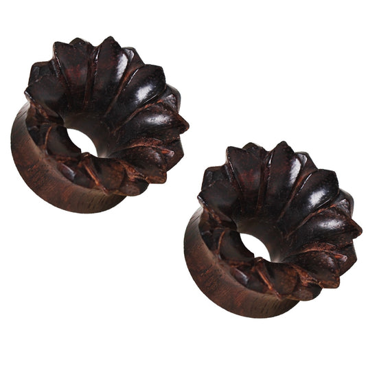 Hand Carved Dark Brown Lotus Flower Sono Wood Tunnels